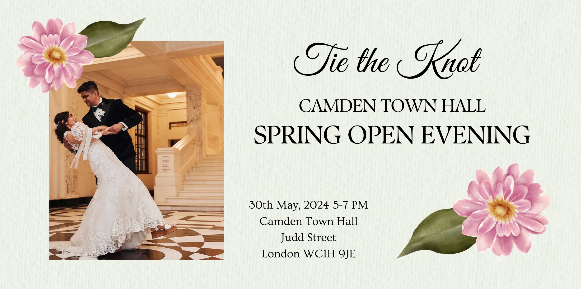 Poster for our Wedding Open Evening on 30th May 2024, 5pm - 7pm